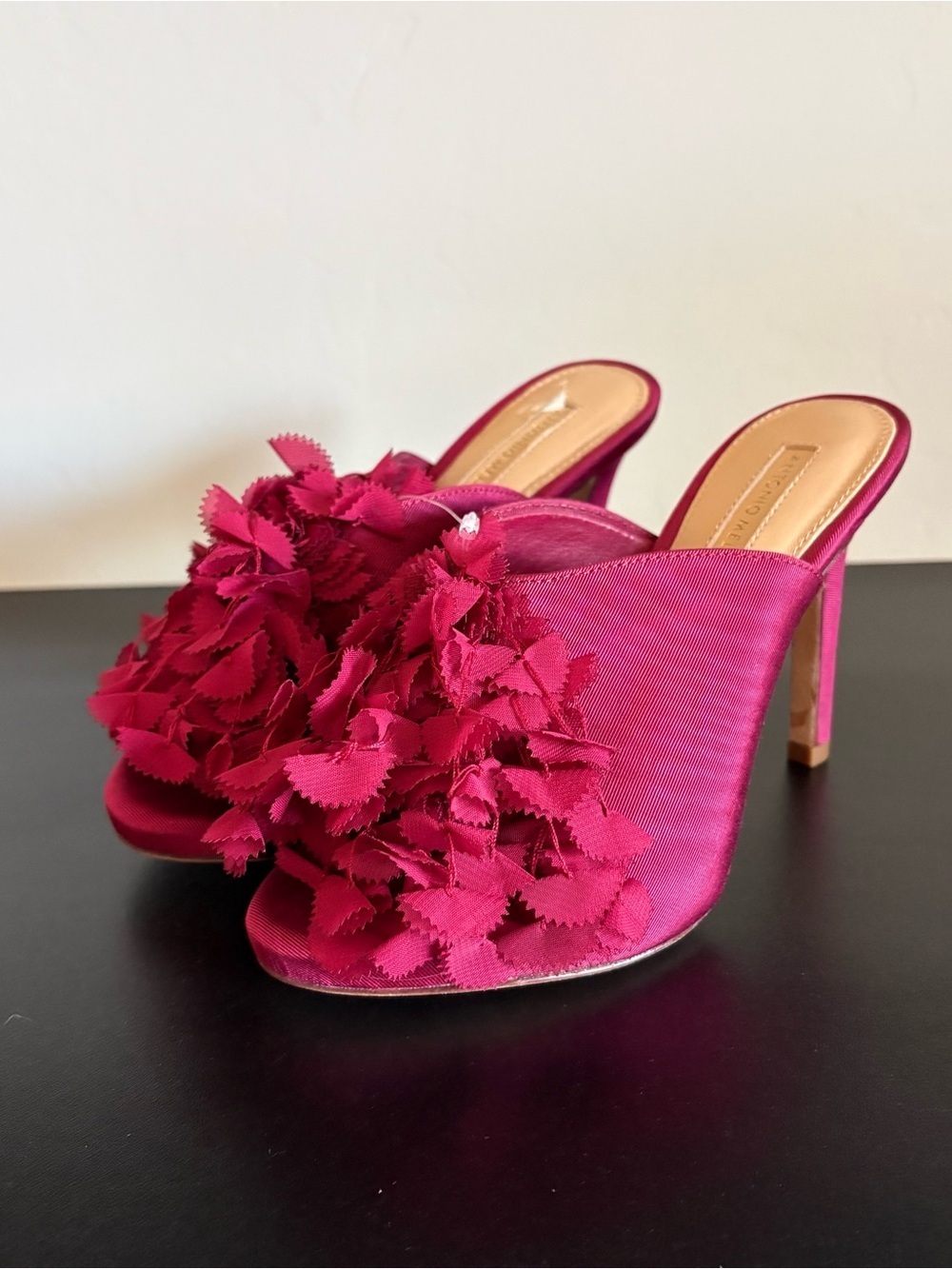 Antonio Melani Women's Fuchsia Floral Satin High Heeled Mules